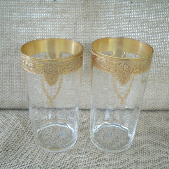 Vintage Tiffin Franciscan Art Nouveau Gold Encrusted Tumbler Set of 2 - Picture 3 of 16